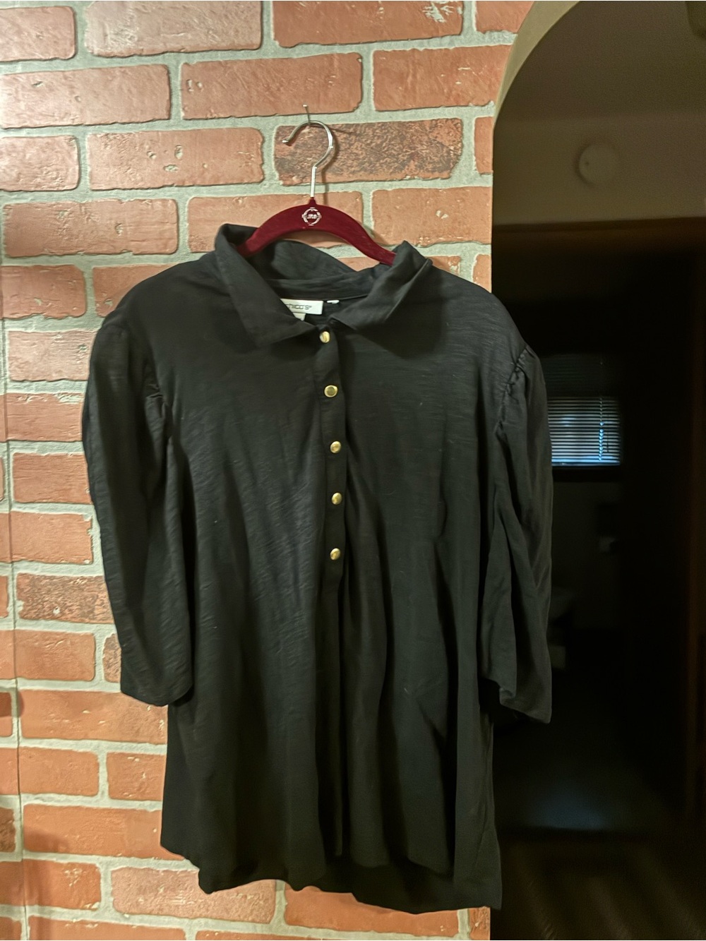 Chico's Black Button-Front Blouse with Gold Buttons